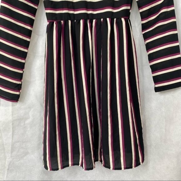 Everly Black Striped Long Sleeve Purple Off white Long sleeve Mini Dress Size S - Picture 8 of 10